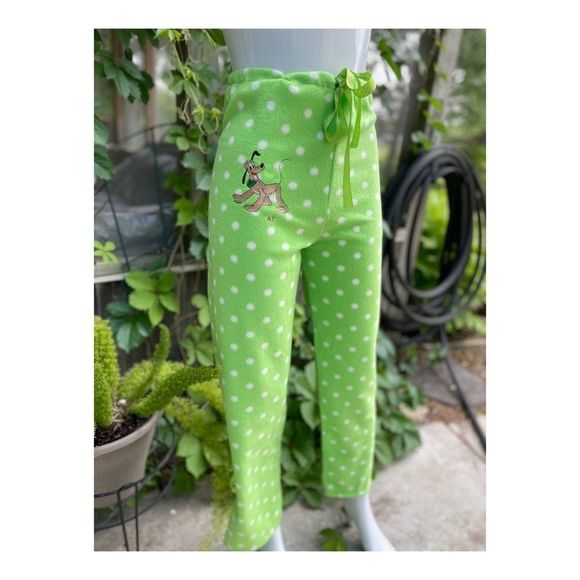 Disney Pluto Pyjama Pants Fleece Green Polkadots - Picture 3 of 9